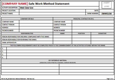 Safe Work Method Statement - Wall Saw Use - Workplace Health and Safety ...
