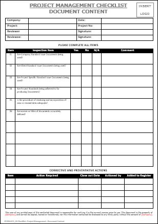 Checklist - Project Management - Document Content - Workplace Health ...